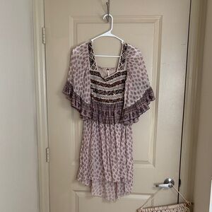 Free People Cream and Brown Beaded Dress